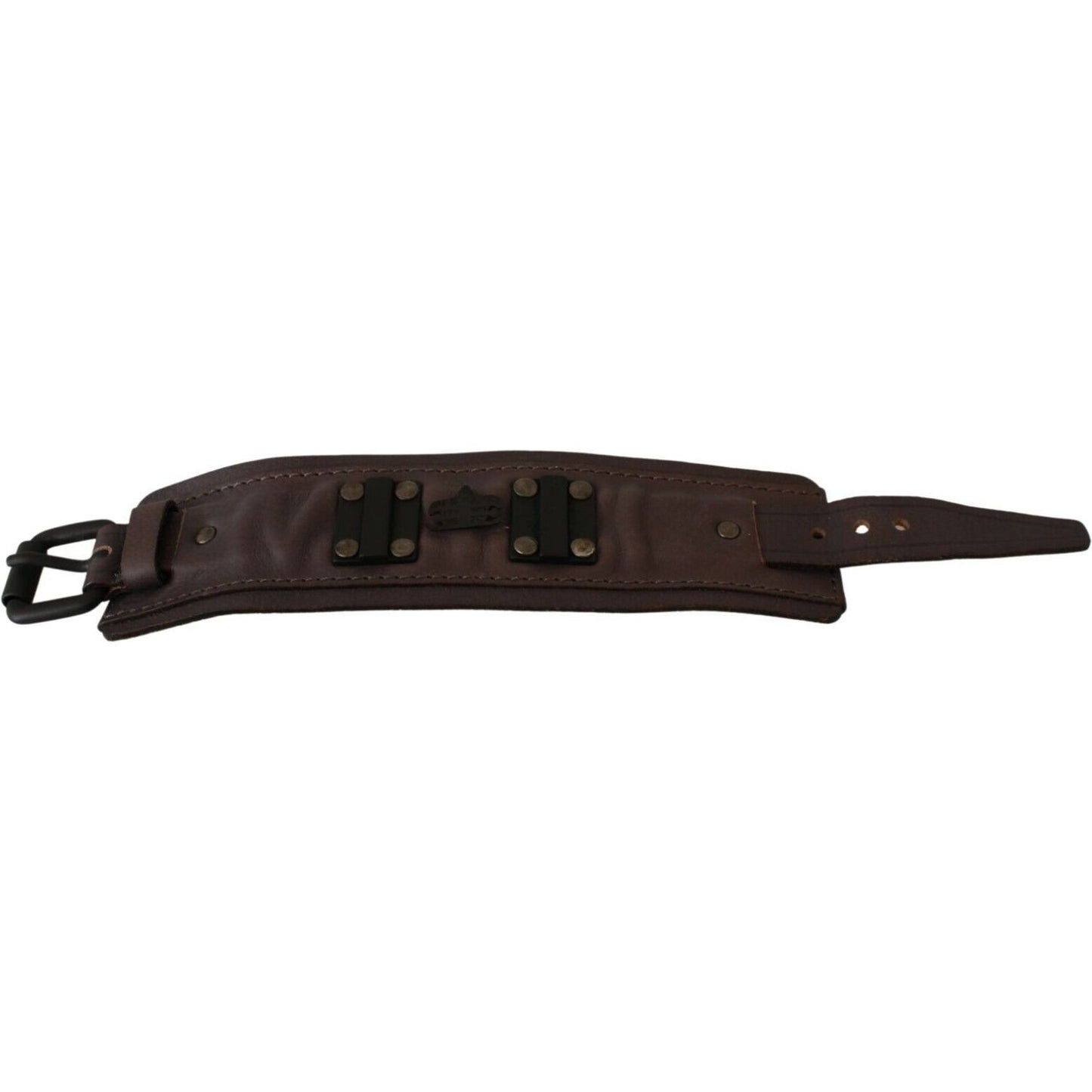 Scervino Street Elegant Unisex Leather Bracelet WOMAN BRACELET brown-leather-branded-wide-buckle-closure-bracelet