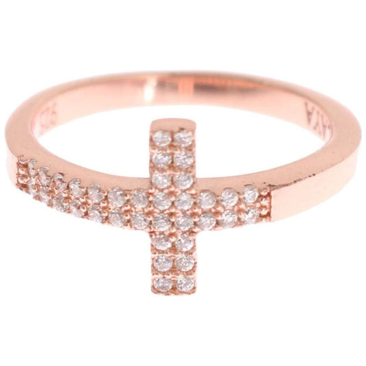 Nialaya Elegant Pink Crystal Encrusted Silver Ring Ring pink-gold-925-silver-womens-cross-cz-ring