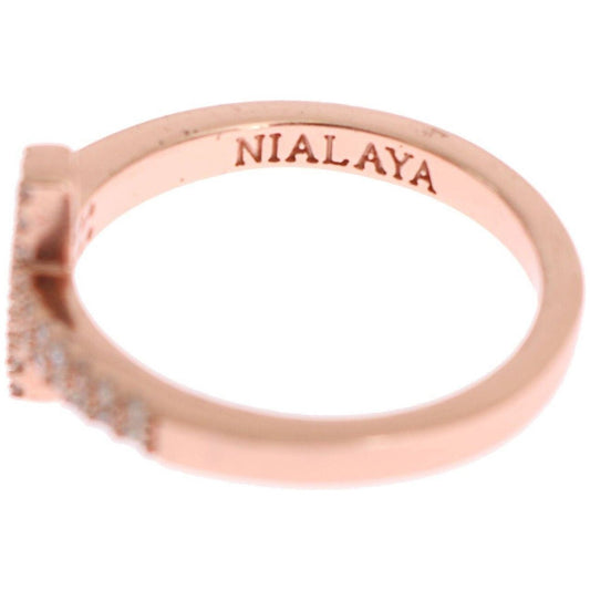 Nialaya | Pink Gold 925 Silver Womens Cross CZ Ring Ring | McRichard Designer Brands