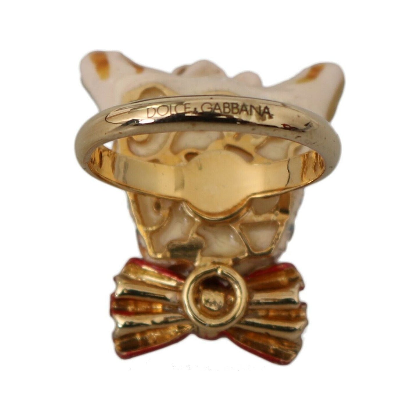 Dolce & Gabbana Elegant Canine-Inspired Gold Tone Ring Ring beige-dog-pet-branded-accessory-gold-brass-resin-ring