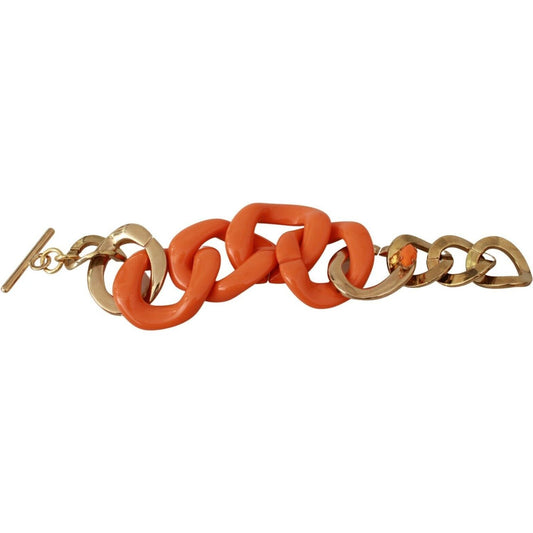 Ermanno Scervino | Gold Orange Chain Wide Brass Plastic Bracelet WOMAN BRACELET | McRichard Designer Brands