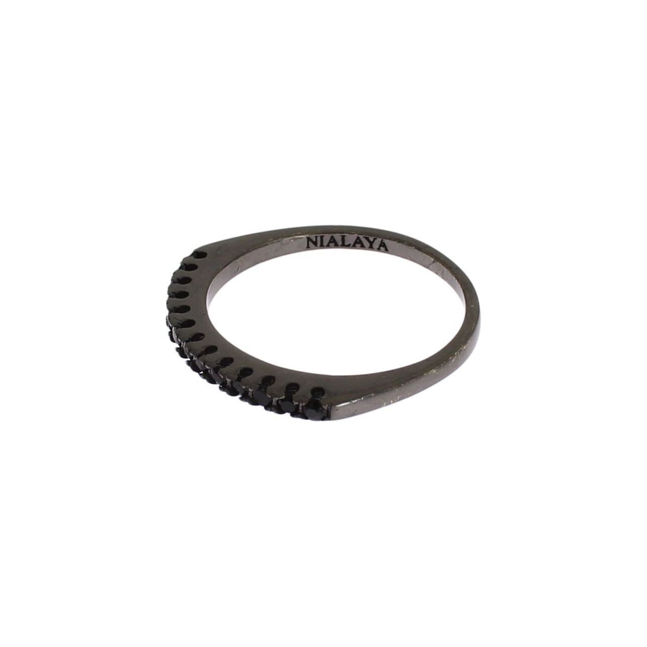 Nialaya Elegant Black Crystal Sterling Silver Ring Ring black-cz-rhodium-925-silver-womens-ring-1