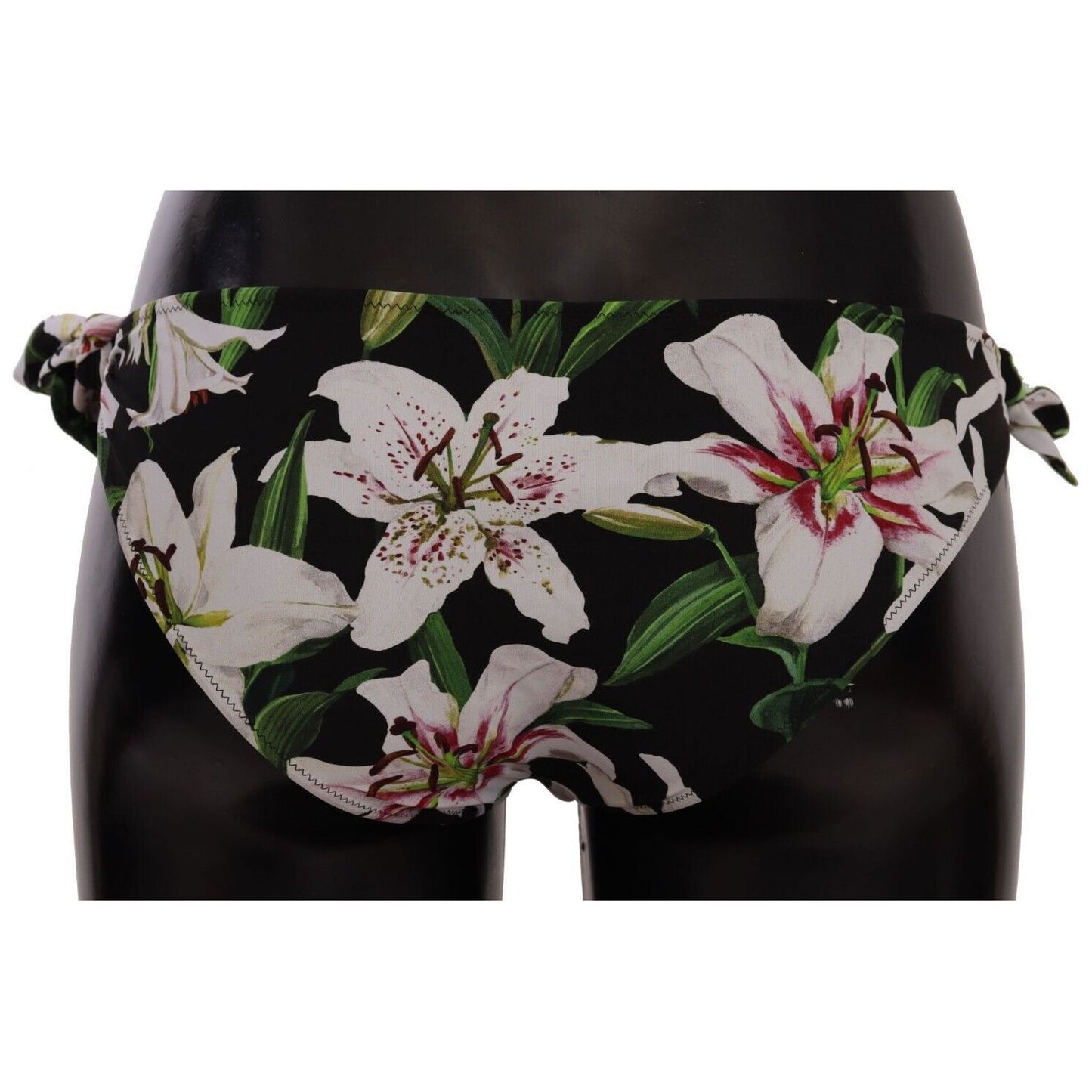 Dolce & Gabbana Elegant Lily-Print Bikini Bottom WOMAN SWIMWEAR bikini-bottom-black-lily-print-swimsuit-swimwear