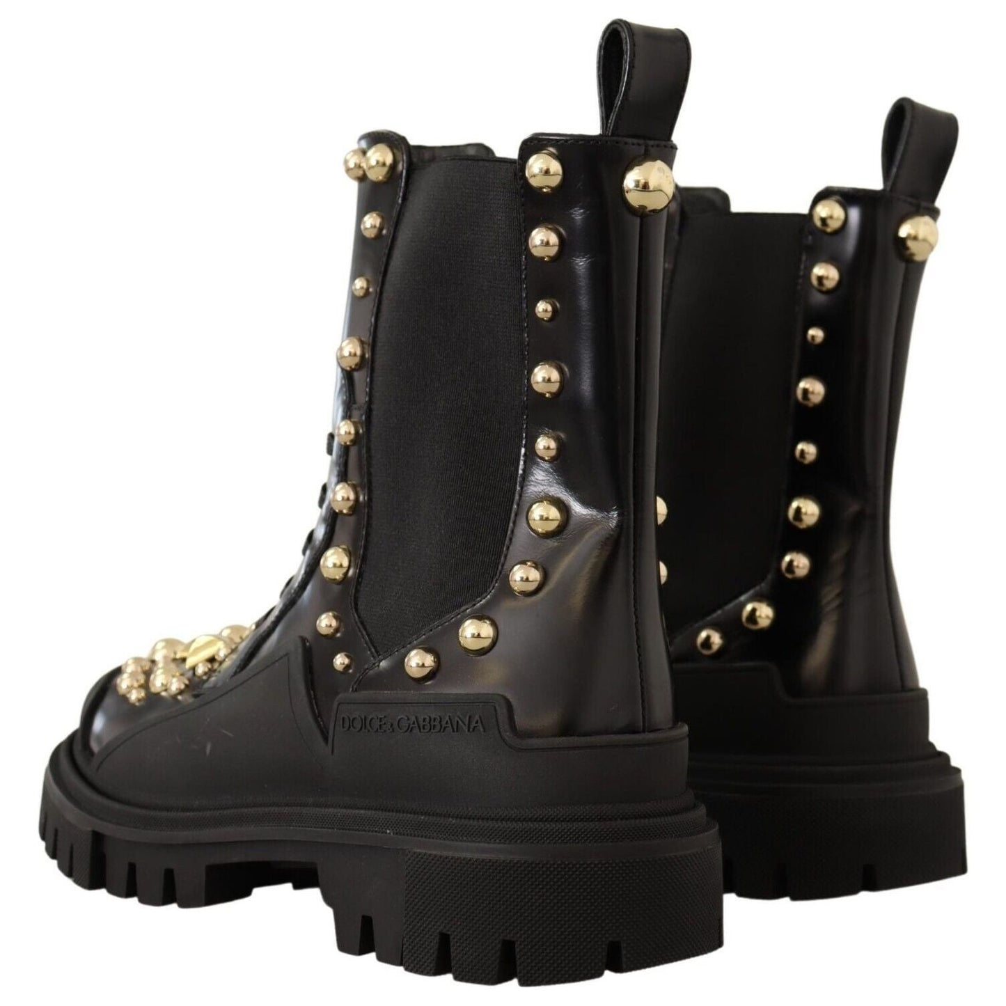 Dolce & Gabbana Studded Leather Combat Boots with Embroidery WOMAN BOOTS black-leather-studded-combat-boots