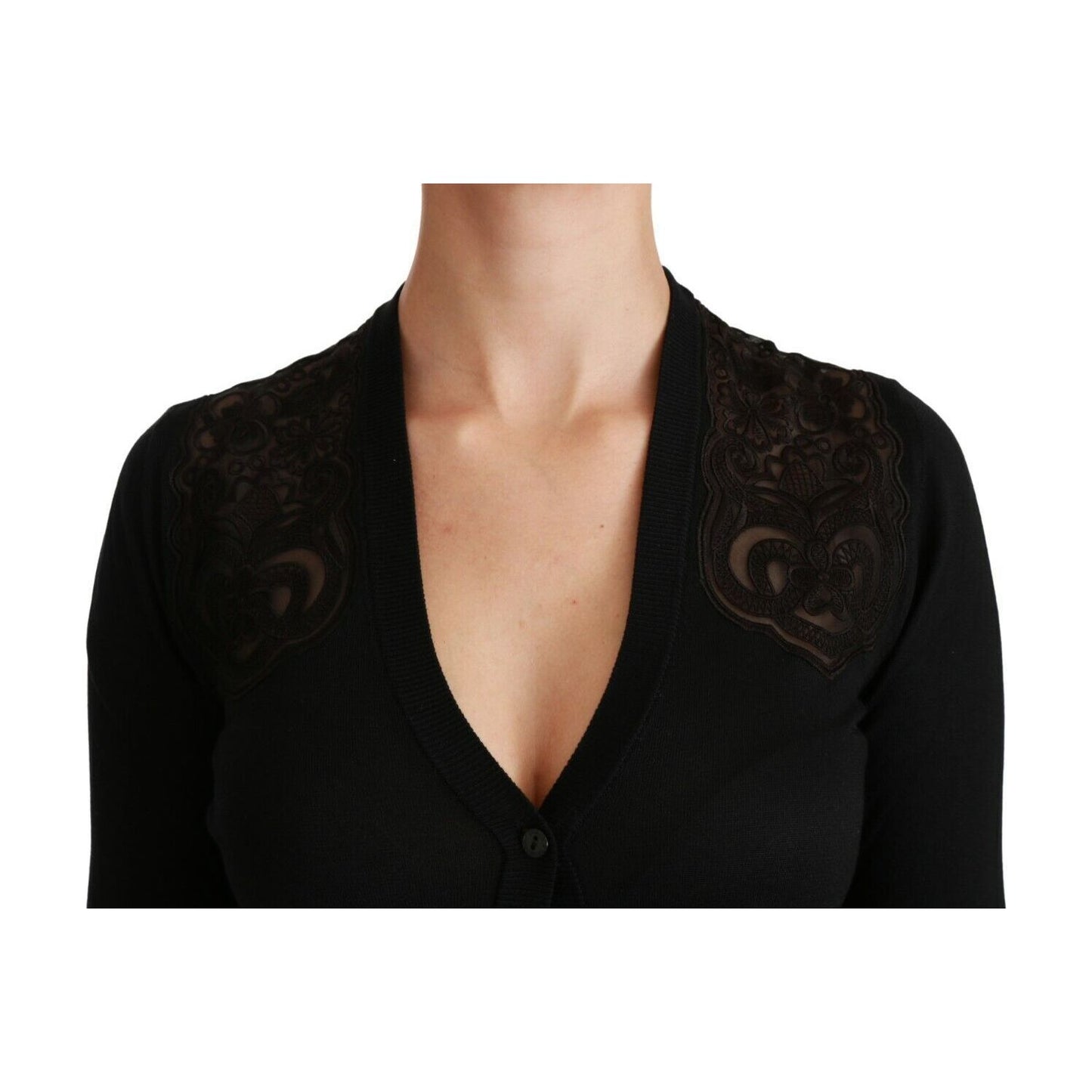 Dolce & Gabbana Alluring Silk Blend Lace Cardigan WOMAN SWEATERS black-lace-sweater-cardigan-sweater