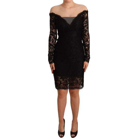 Dolce & Gabbana Elegant Black Lace Knee-Length Dress WOMAN DRESSES black-lace-long-sleeves-knee-length-dress
