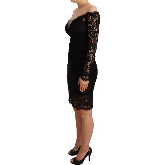 Dolce & Gabbana Elegant Black Lace Knee-Length Dress WOMAN DRESSES black-lace-long-sleeves-knee-length-dress
