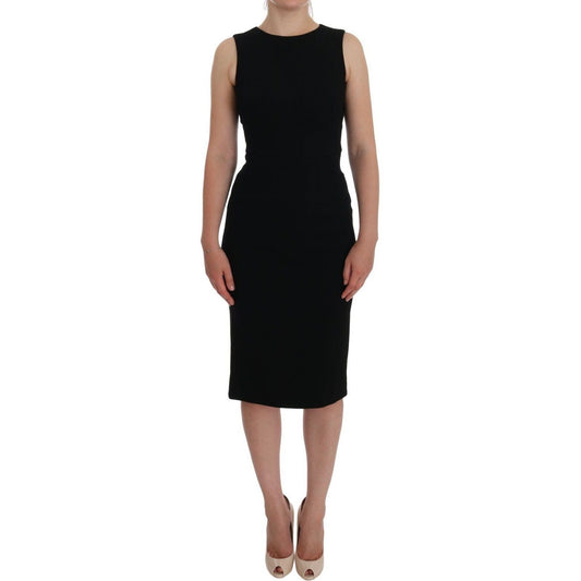 Dolce & Gabbana Elegant Crystal Sheath Knee-Length Dress WOMAN DRESSES black-stretch-crystal-sheath-gown-dress