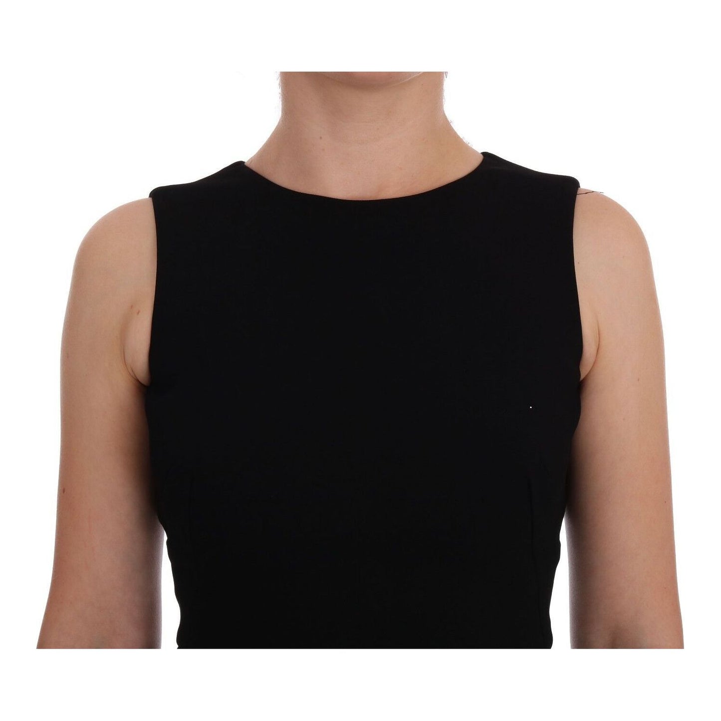 Dolce & Gabbana Elegant Crystal Sheath Knee-Length Dress WOMAN DRESSES black-stretch-crystal-sheath-gown-dress