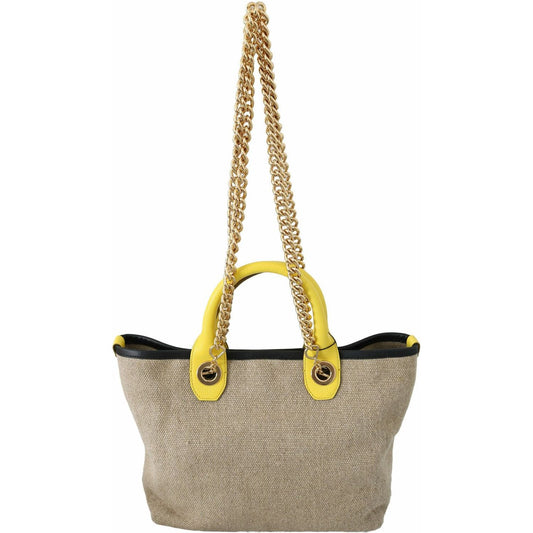 Dolce & Gabbana Beige Linen-Calf Tote with Gold Chain WOMAN SHOULDER BAGS beige-gold-chain-strap-shoulder-sling-purse-tote-bag