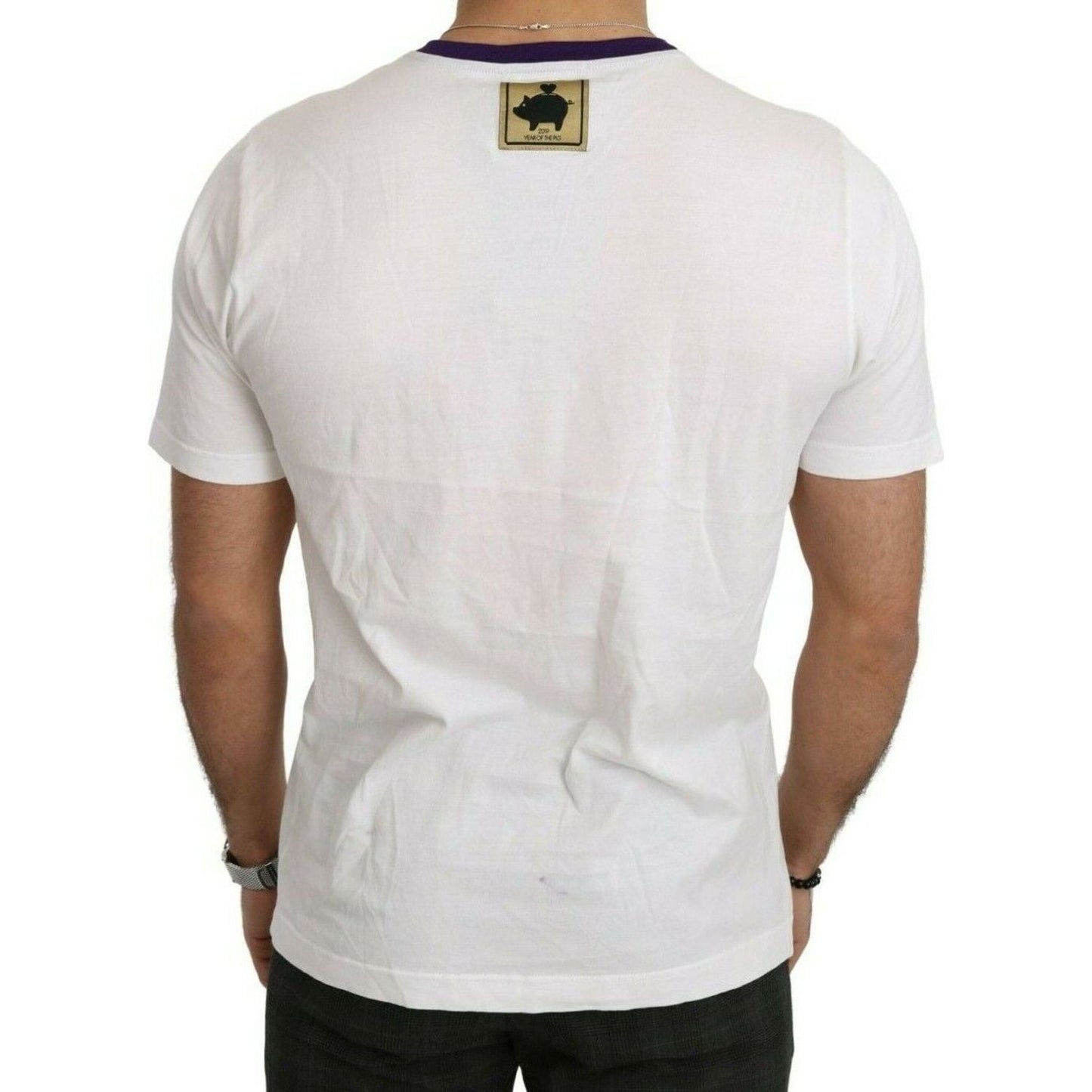 Dolce & Gabbana Chic White Cotton Pig Motif Tee MAN T-SHIRTS white-cotton-top-super-power-pig-t-shirt