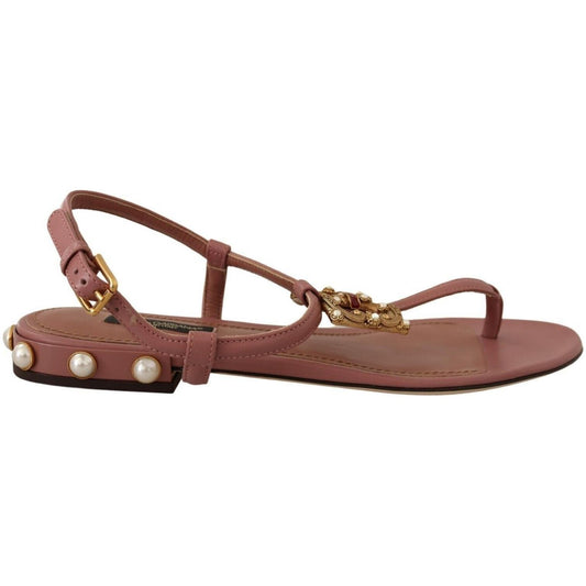 Dolce & Gabbana Elegant Pink Leather Ankle Strap Sandals Sandals pink-dg-amore-logo-leather-sandals-shoes