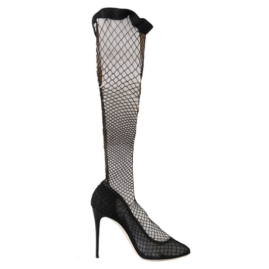 Dolce & Gabbana Elegant Netted Sock Pumps in Timeless Black WOMAN PUMPS dolce-gabbana-black-netted-sock-heels-pumps-shoes