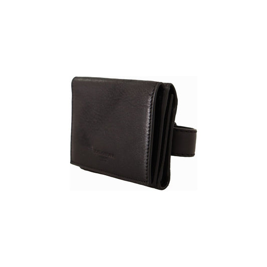 Dolce & Gabbana Elegant Black Leather Multi-Kit Trifold Wallet WOMAN WALLETS black-leather-trifold-purse-multi-kit-belt-strap-wallet