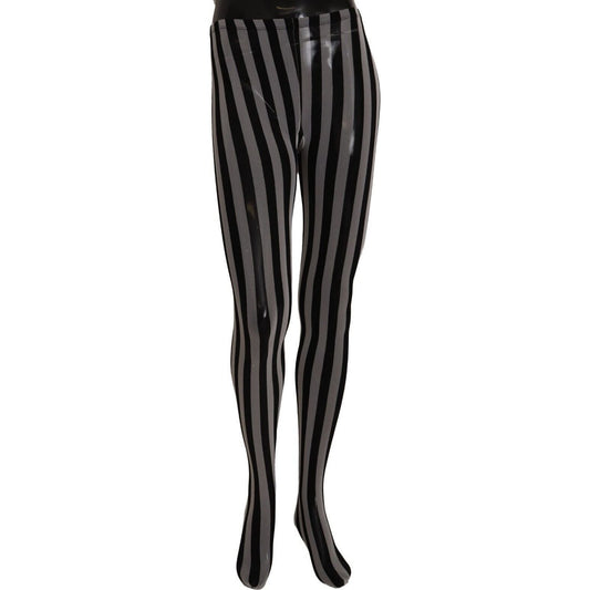 Dolce & Gabbana Black and White Striped Luxury Tights black-white-striped-tights-stockings