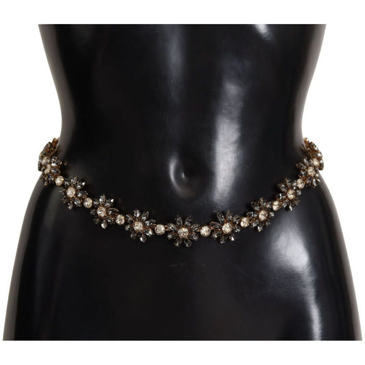 Dolce & Gabbana Elegant Crystal Daisy Chain Leather Belt WOMAN BELTS black-daisy-crystal-dauphine-texture-belt