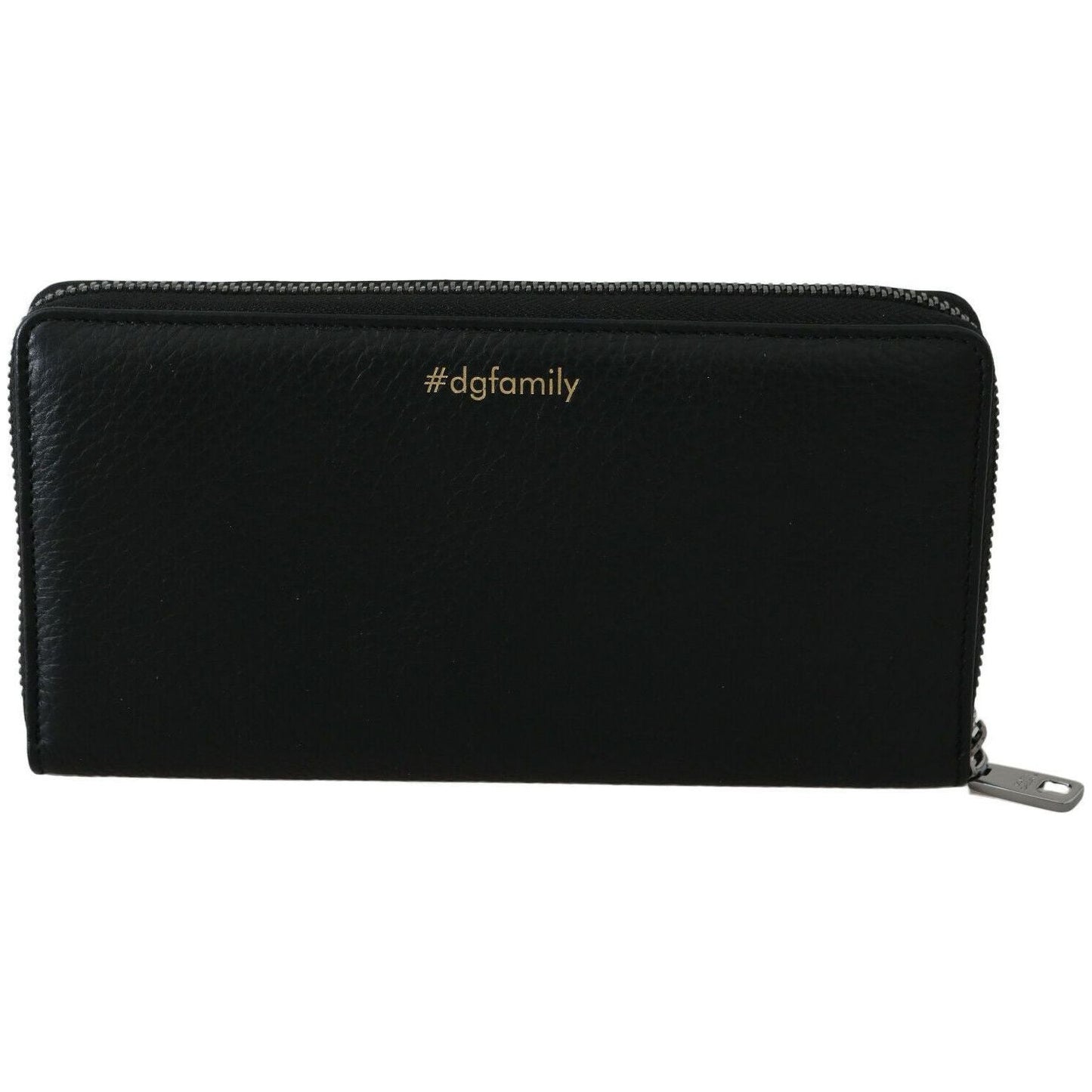 Dolce & Gabbana Elegant Black Leather Zip Wallet black-blue-leather-dgfamily-zipper-continental-wallet