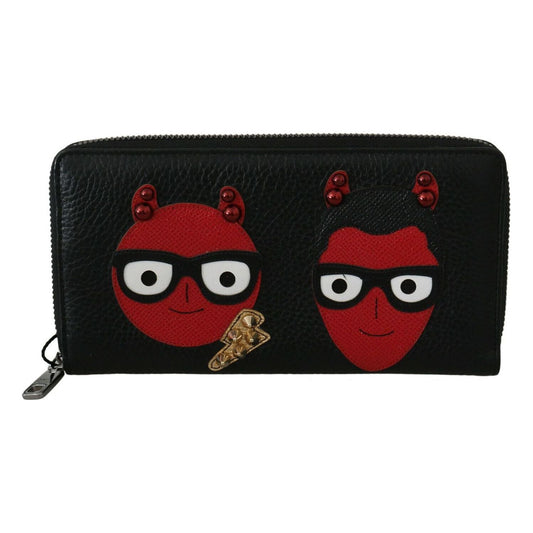 Dolce & Gabbana Chic Black and Red Leather Continental Wallet black-red-leather-dgfamily-zipper-continental-wallet