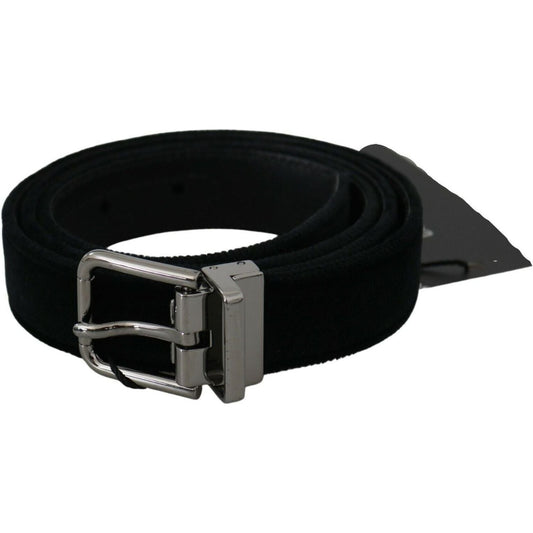 Dolce & Gabbana Elegant Black Leather Belt with Velvet Interior black-velvet-leather-silver-buckle-belt