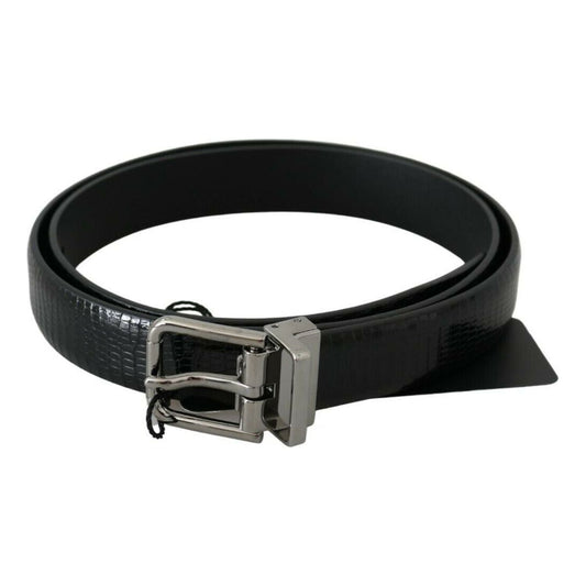 Dolce & Gabbana Elegant Lizard Skin Leather Belt in Black black-silver-buckle-waist-lizard-skin-belt