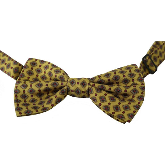 Dolce & Gabbana Elegant Yellow Silk Bow Tie yellow-pattern-silk-adjustable-neck-tie
