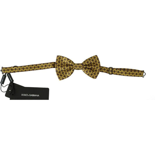 Dolce & Gabbana Elegant Yellow Silk Bow Tie yellow-pattern-silk-adjustable-neck-tie