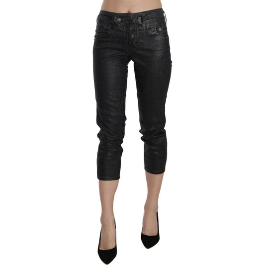 John Galliano Chic Black Mid Waist Cropped Jeans black-washed-mid-waist-slim-leg-cropped-denim-pants