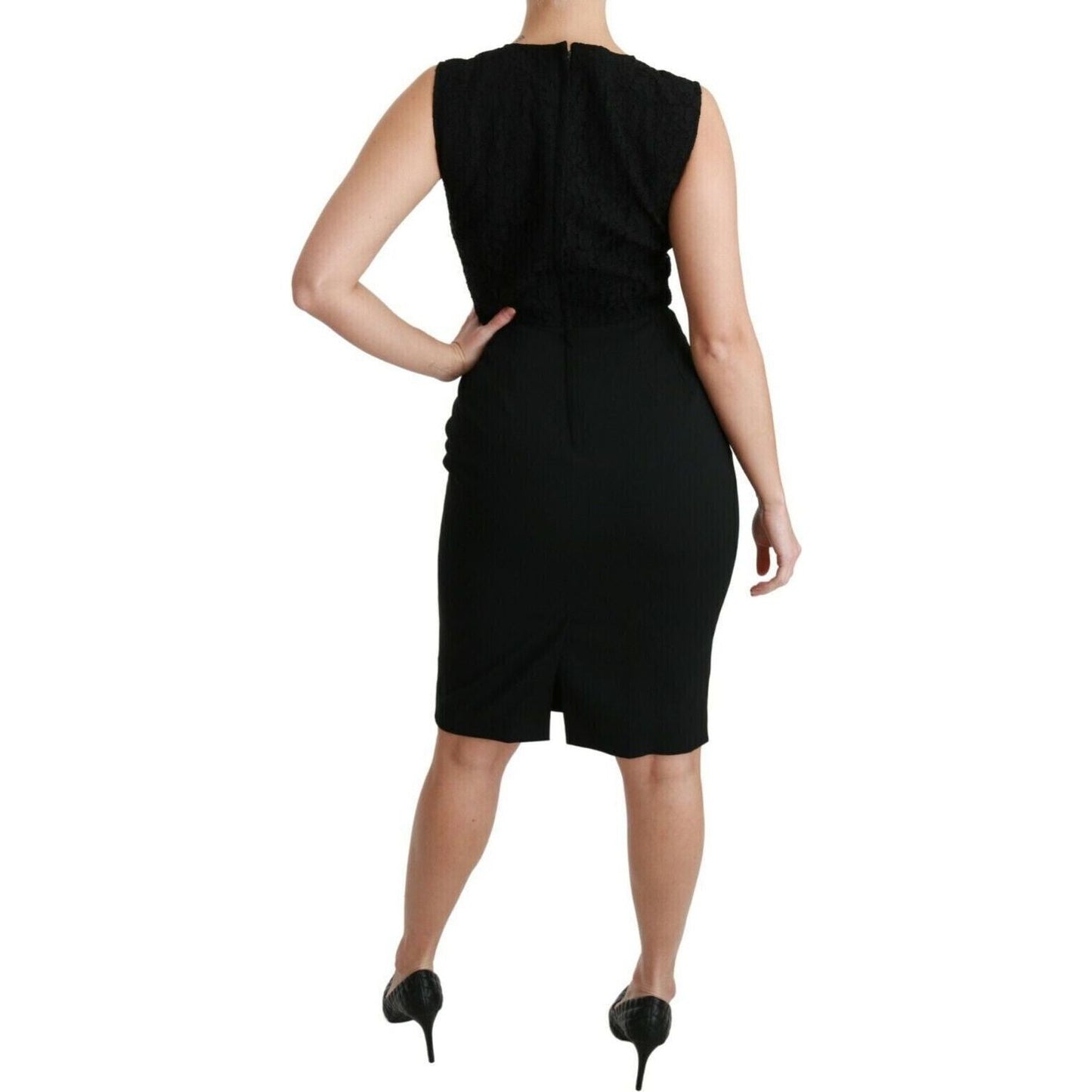 Dolce & Gabbana Elegant Black Lace Sleeveless Bodycon Dress black-lace-gown-bodycon-sheath-dress