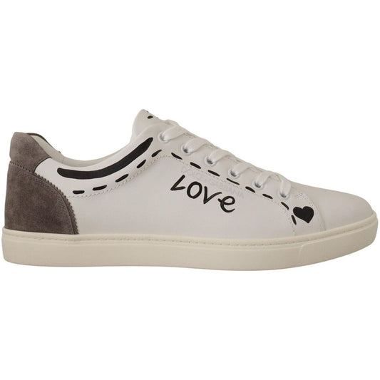 Dolce & Gabbana Elegant White Leather Casual Sneakers white-leather-gray-love-casual-sneakers-shoes
