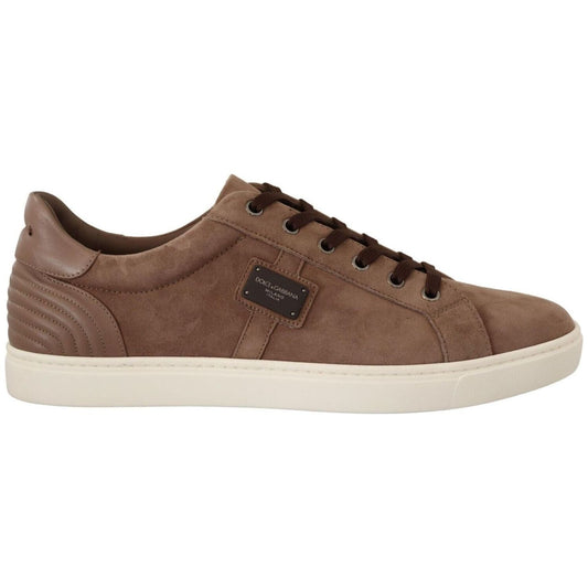 Dolce & Gabbana Elegant Brown Leather Sneakers for Men brown-suede-leather-sneakers-shoes