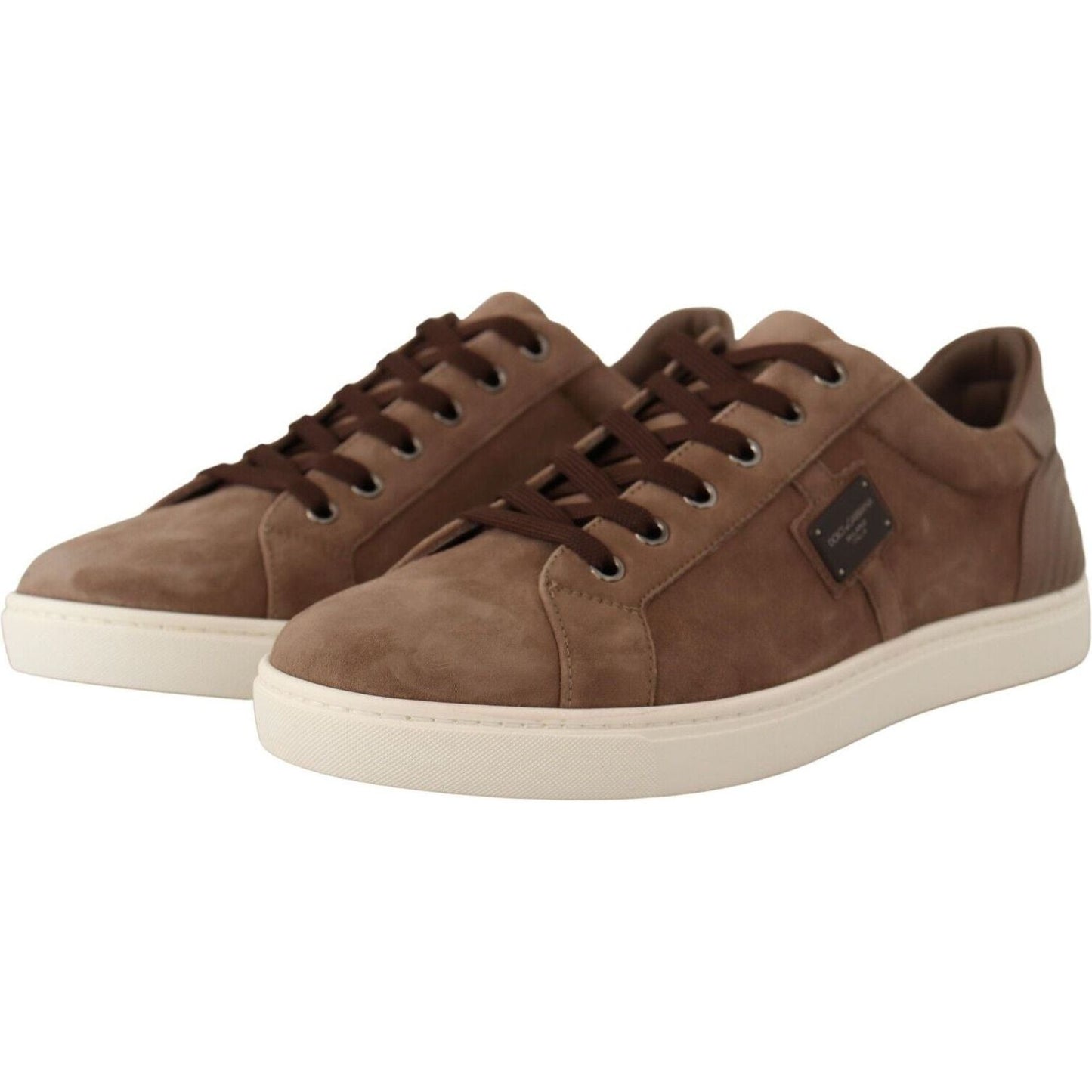 Dolce & Gabbana Elegant Brown Leather Sneakers for Men brown-suede-leather-sneakers-shoes