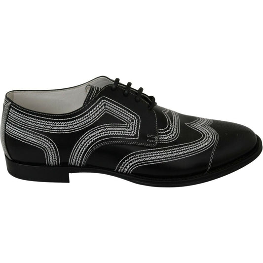 Dolce & Gabbana Elegant Black and White Derby Shoes black-leather-derby-formal-white-lace-shoes