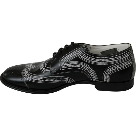 Dolce & Gabbana Elegant Black and White Derby Shoes black-leather-derby-formal-white-lace-shoes