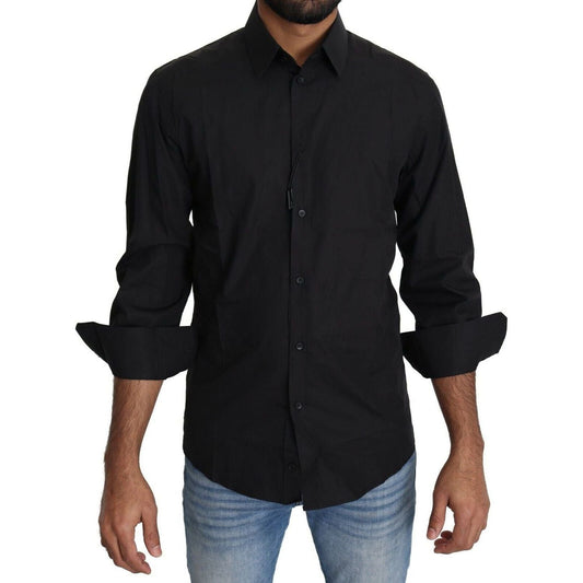 Dolce & Gabbana Elegant Black Slim Fit Dress Shirt black-cotton-formal-dress-men-top-shirt