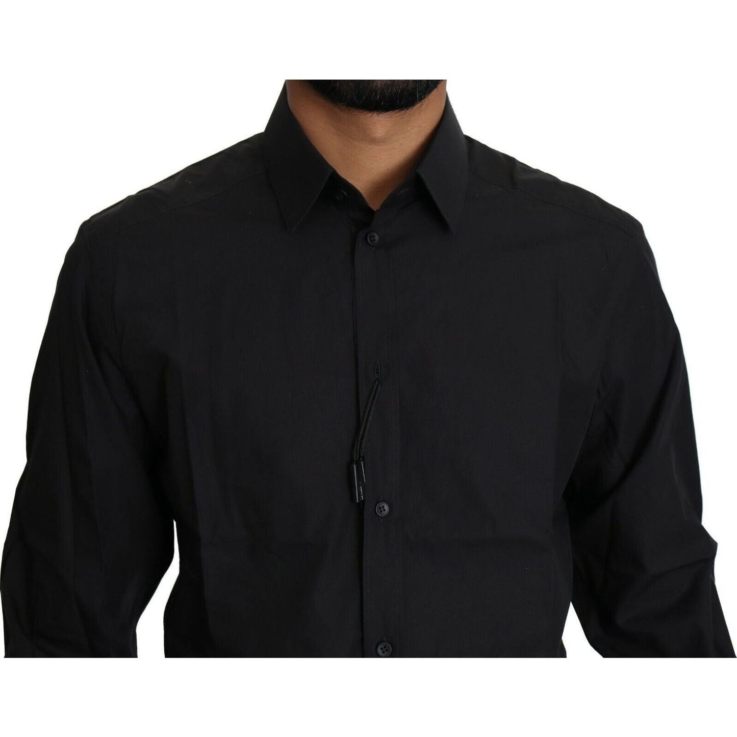 Dolce & Gabbana Elegant Black Slim Fit Dress Shirt black-cotton-formal-dress-men-top-shirt