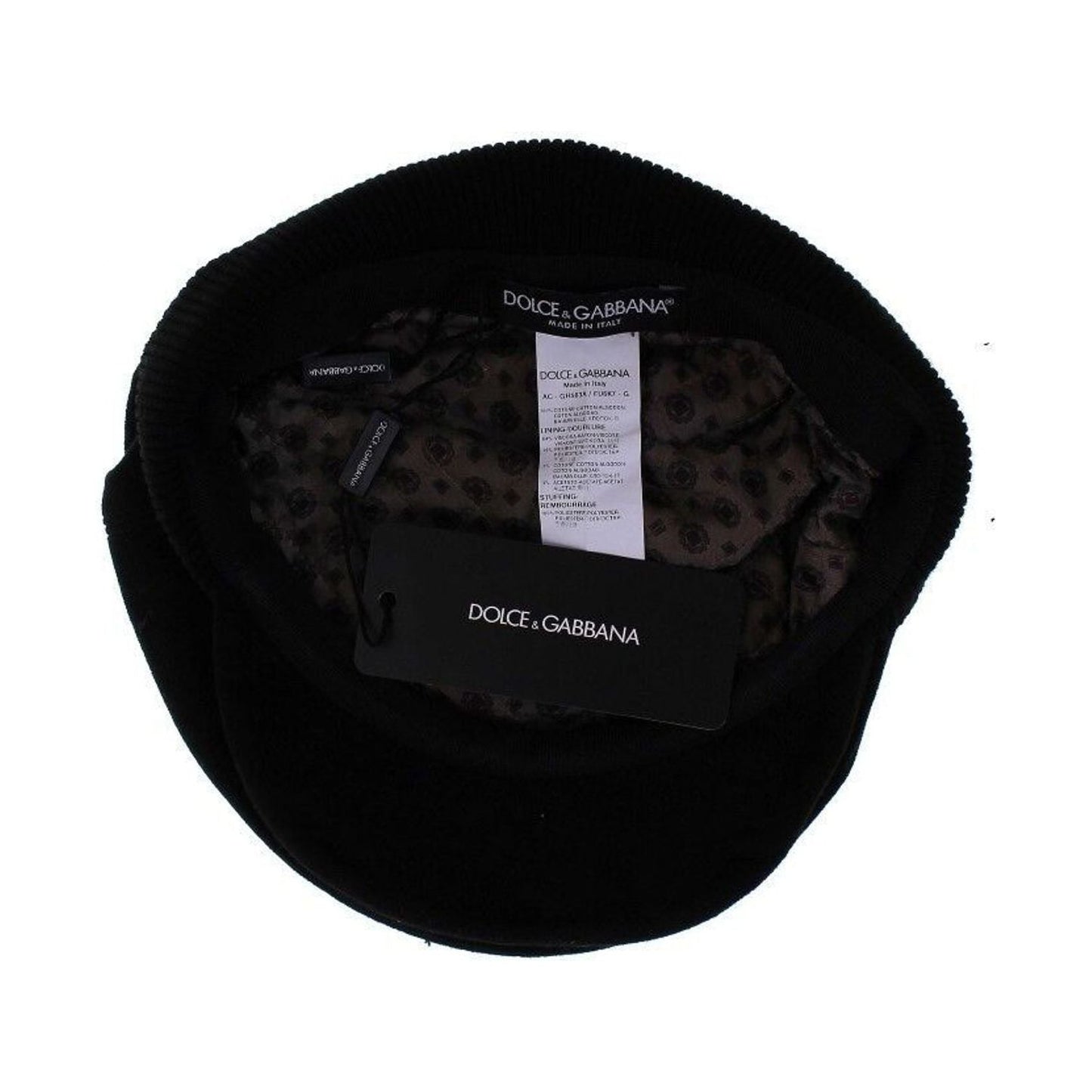 Dolce & Gabbana Sleek Black Newsboy Cap black-cotton-logo-newsboy-cap-hat-cabbie