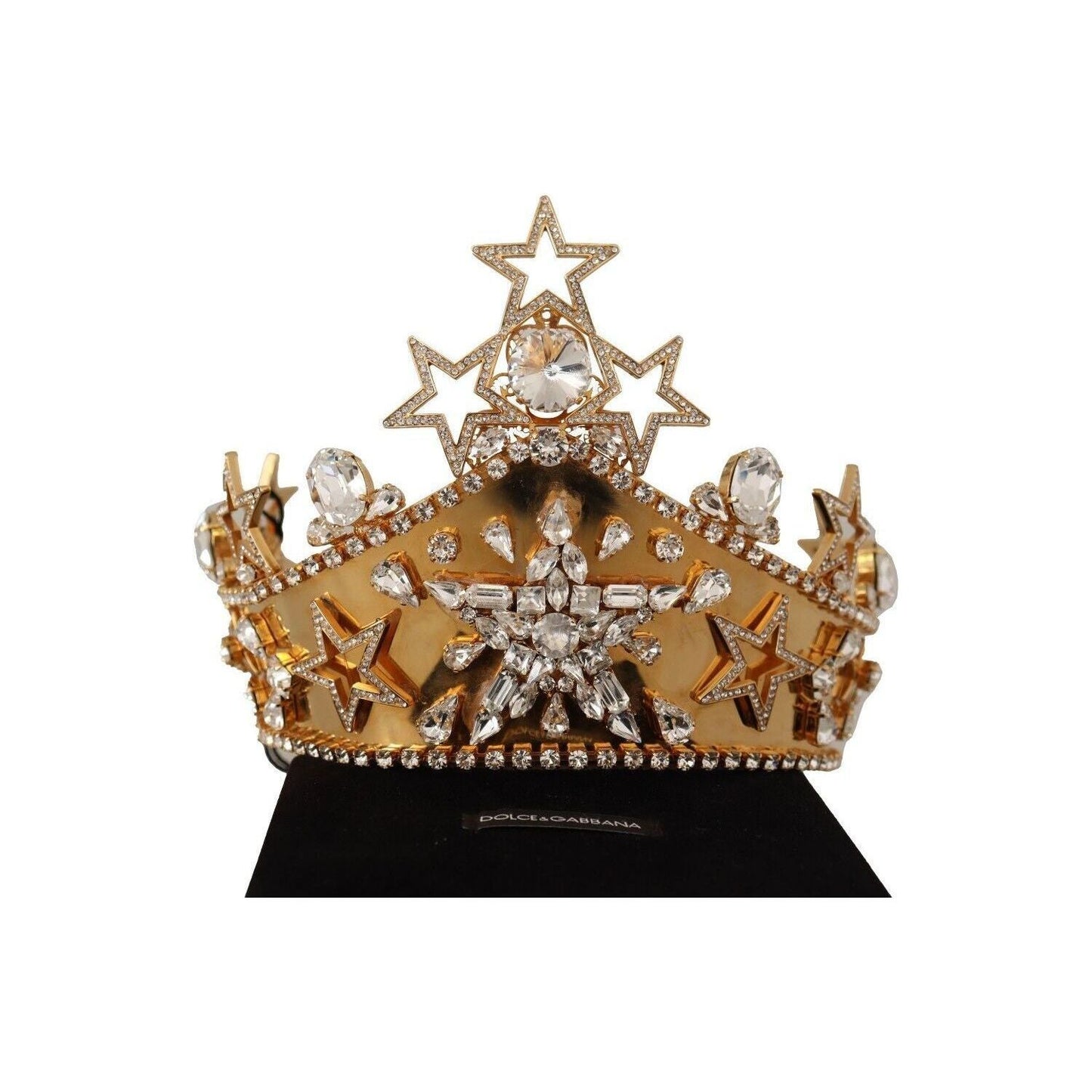 Dolce & Gabbana Elegant Crystal Diadem Tiara – A Regal Touch gold-crystal-star-strass-crown-logo-women-tiara-diadem