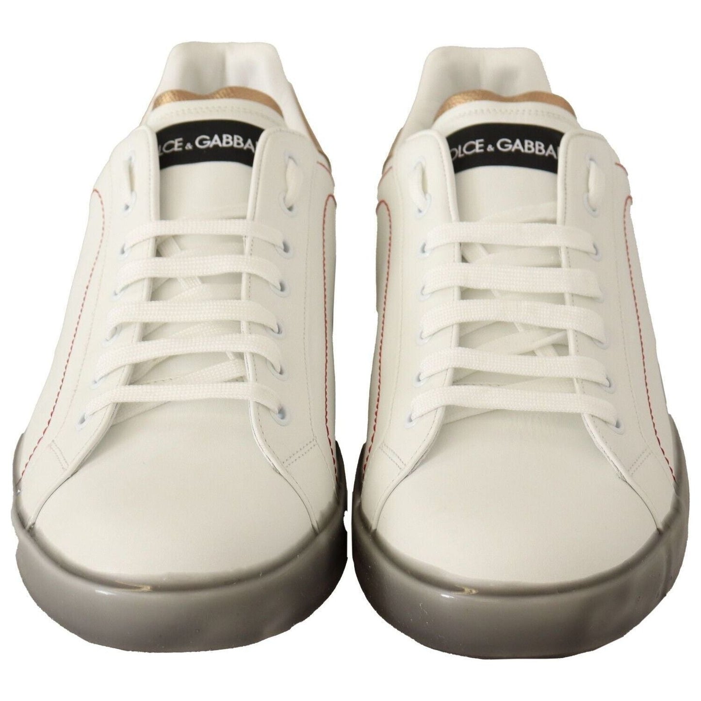 Dolce & Gabbana Elegant White & Gold Leather Sneakers white-gold-leather-low-top-sneakers-casual-shoes