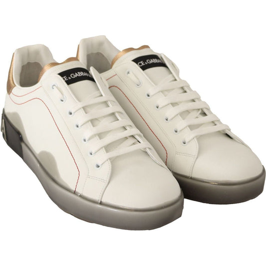 Dolce & GabbanaElegant White & Gold Leather SneakersMcRichard Designer Brands£449.00