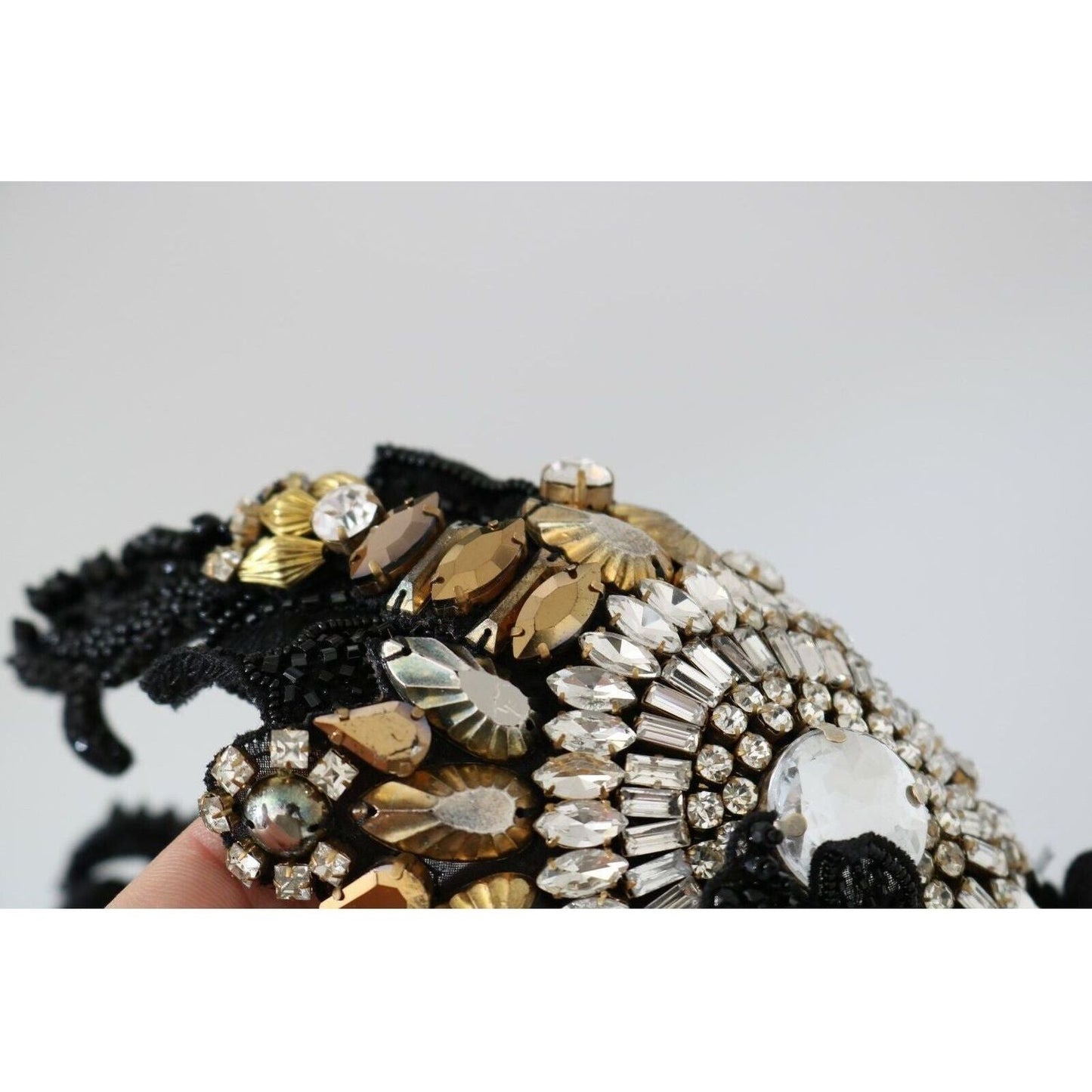 Dolce & Gabbana Black Silk Gold Crystal Studded Diadem white-gold-crystal-studded-diadem-headband