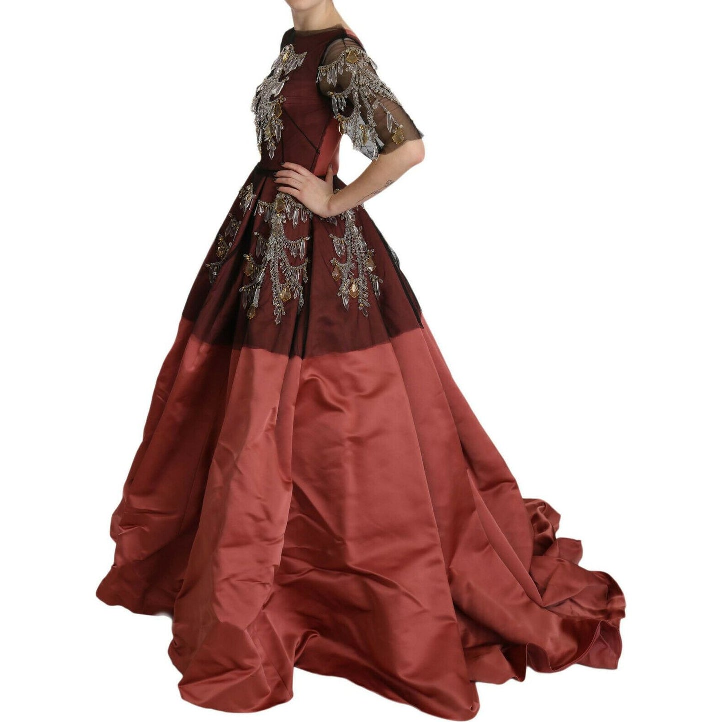 Dolce & Gabbana Elegant Crystal Embellished Silk Gown crystal-chandelier-silk-princess-gown-dress