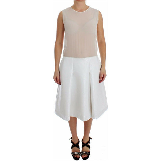 Koonhor Elegant White Silk-Wool Blend Tank Dress WOMAN DRESSES white-pleated-bottom-tank-sheath-transparent-dress