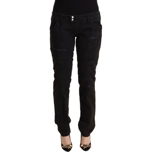 CYCLE Chic Low Waist Black Slim Fit Jeans black-cotton-distressed-low-waist-slim-fit-denim-jeans