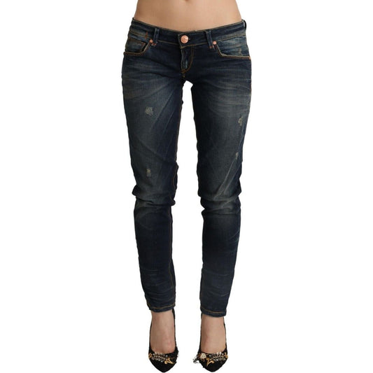 Acht Chic Dark Blue Slim Fit Denim for Style Aficionados blue-washed-cotton-low-waist-skinny-denim-women-jeans