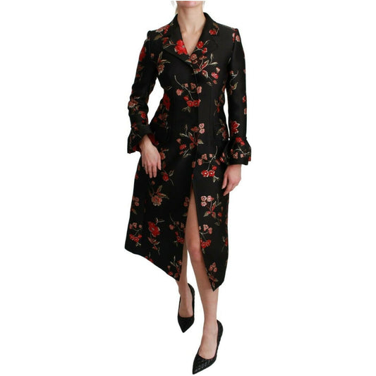 Dolce & Gabbana Elegant Floral Embroidered Trench Coat WOMAN COATS & JACKETS black-floral-embroidered-jacket-coat