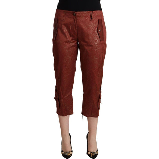 Just Cavalli Chic Brown Cropped Cotton Pants brown-lurex-mid-waist-cotton-cropped-capri-pants-1