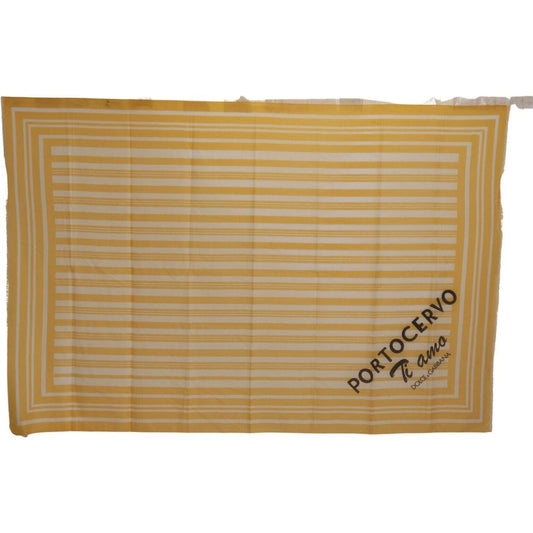 Dolce & Gabbana Elegant Striped Cotton Scarf with Logo Print yellow-white-striped-portocervo-shawl-scarf