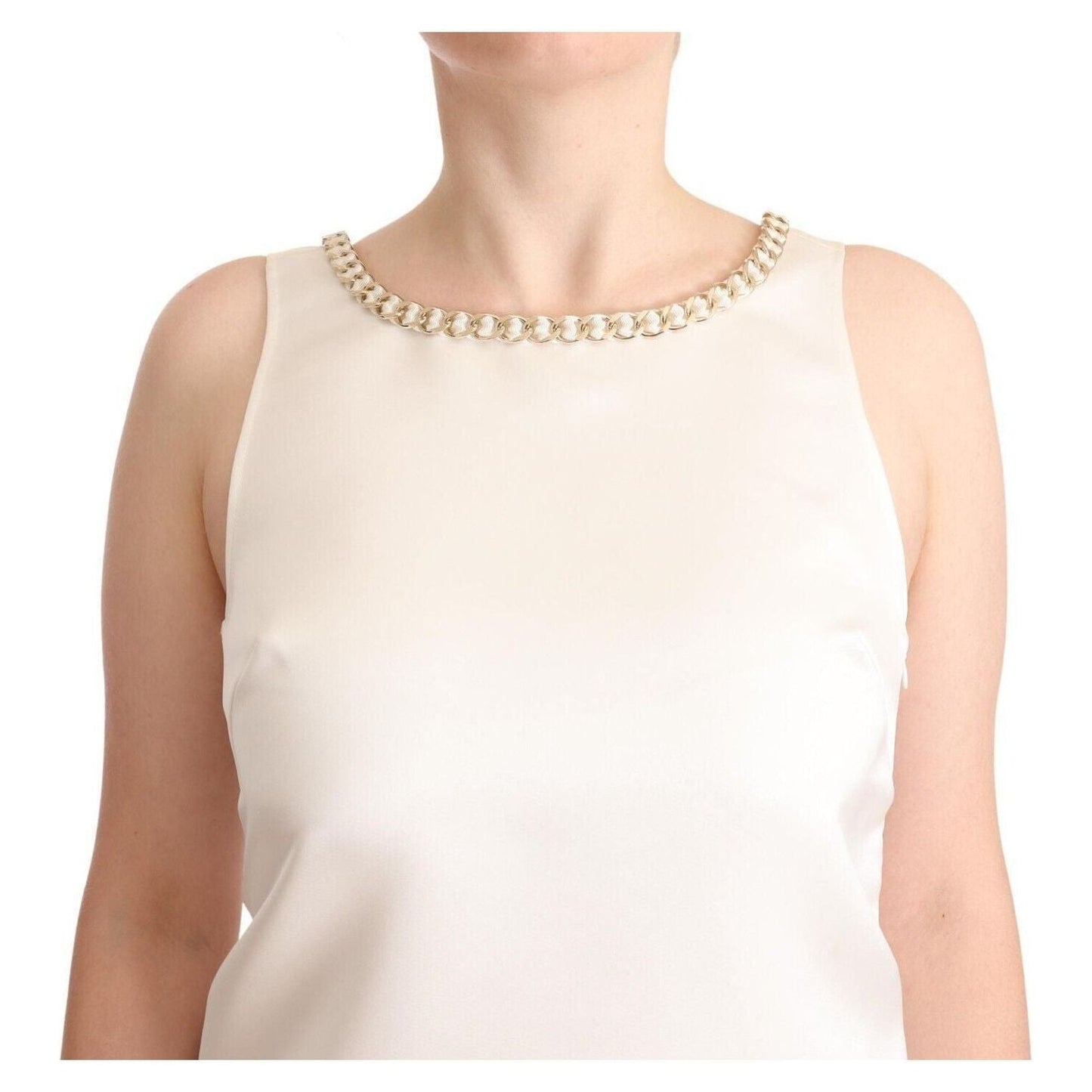 Elisabetta Franchi Elegant Sleeveless Mini Dress with Embellished Neckline white-polyester-sleeveless-mini-shift-dress