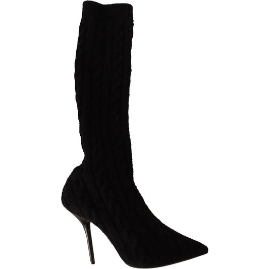 Dolce & Gabbana Elegant Stretch Sock Boots in Black black-stretch-socks-knee-high-booties-shoes