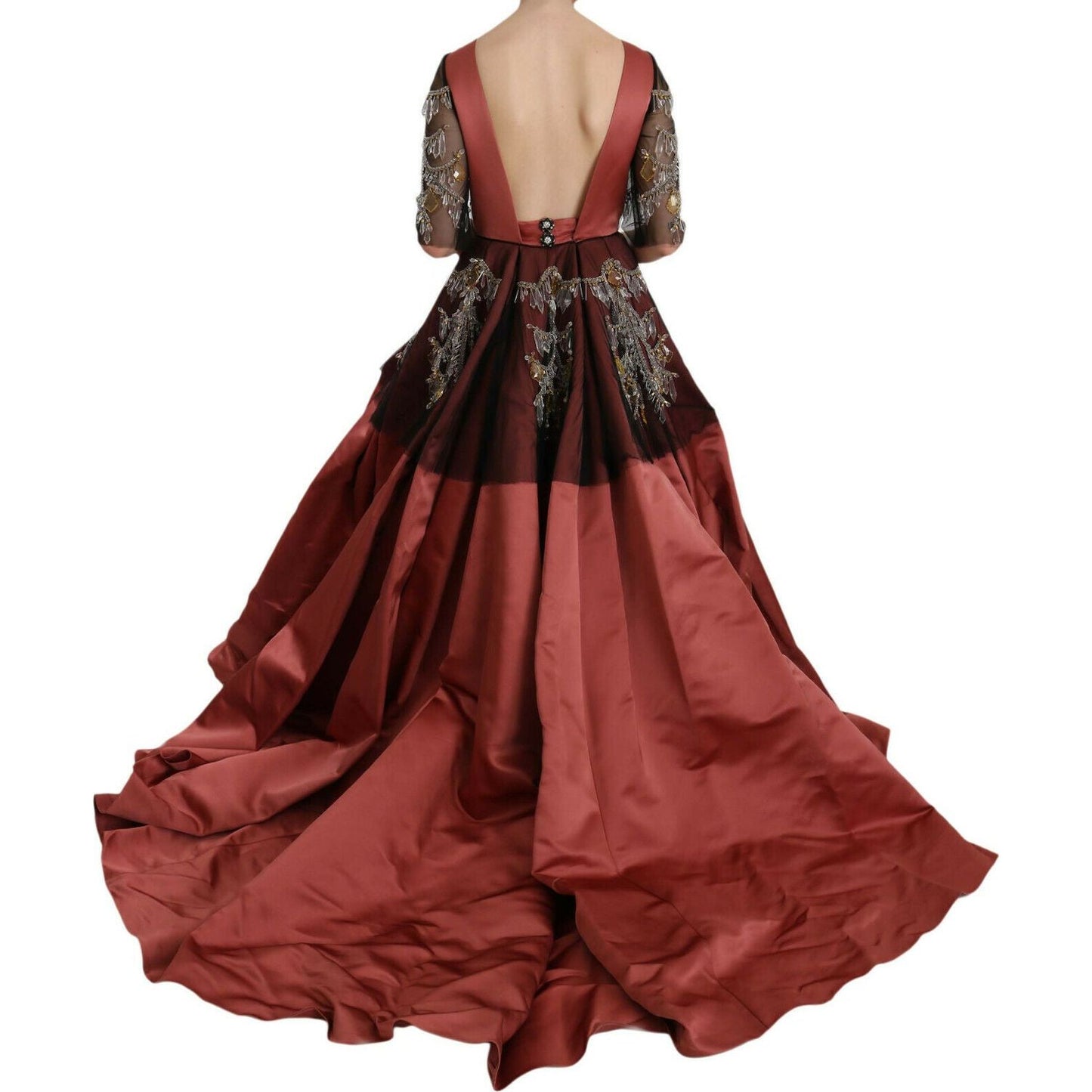 Dolce & Gabbana Elegant Crystal Embellished Silk Gown crystal-chandelier-silk-princess-gown-dress